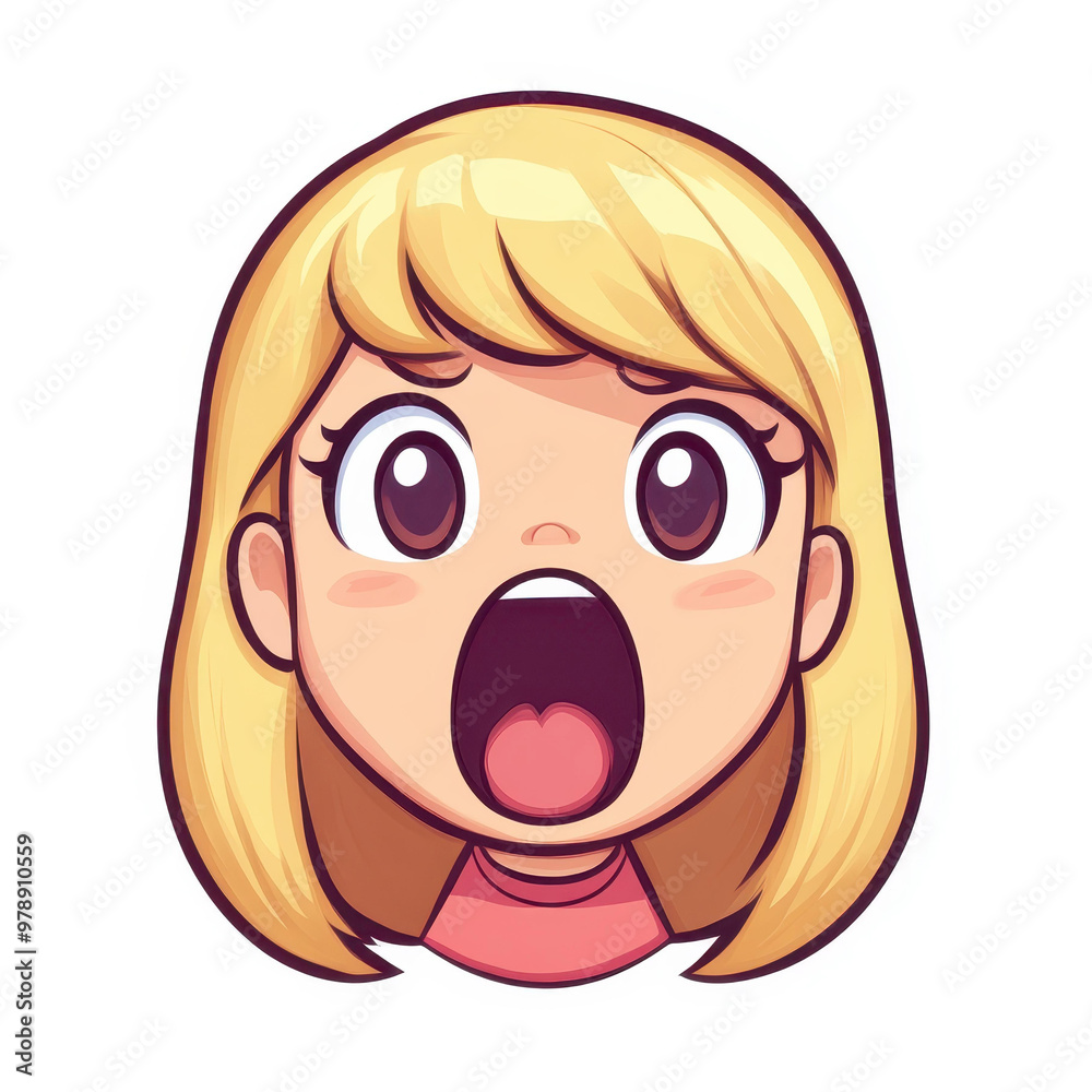 A cute chibistyle cartoon of a tiny blonde character screaming in excitement, perfect as a playful Twitch emoji.