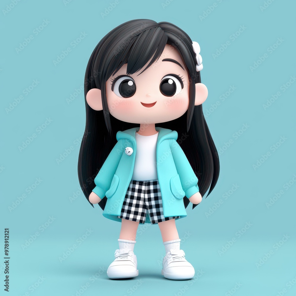 A joyful threeyearold girl with a round face and long black hair, dressed in a turquoise coat, delights in her playful style. A joyful threeyearold girl with a round face and long black hair, dressed in a turquoise coat, delights in her playful style.