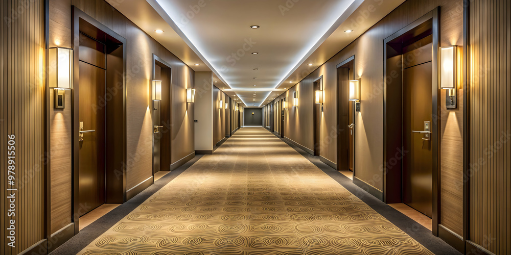 Empty corridor in hotel with modern design and dim lighting, hotel, corridor, empty, modern, design, dim lighting Empty corridor in hotel with modern design and dim lighting, hotel, corridor, empty, modern, design, dim lighting