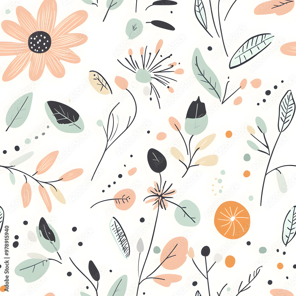 Obraz premium floral and leaf seamless patterns in doodle-style tile designs with graphic format.