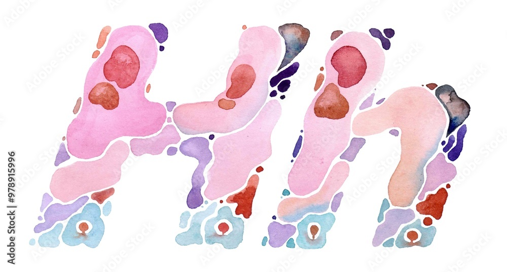 Handcrafted watercolor illustration of uppercase and lowercase Handcrafted watercolor illustration of uppercase and lowercase
