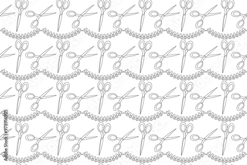 Creative black and white coloring sheet featuring scissors and intricate lace patterns, ideal for back-to-school arts and crafts.
