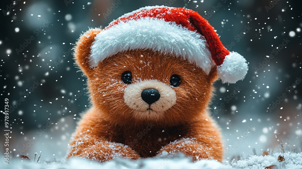 Teddy bear in Santa hat. A Christmas card. Teddy bear in Santa hat. A Christmas card.