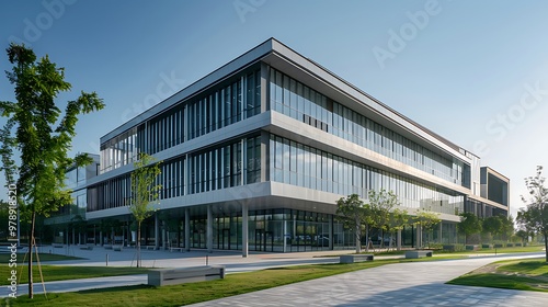 Wallpaper Mural Modern office building with glass facade. Perspective view of modern office building. Torontodigital.ca