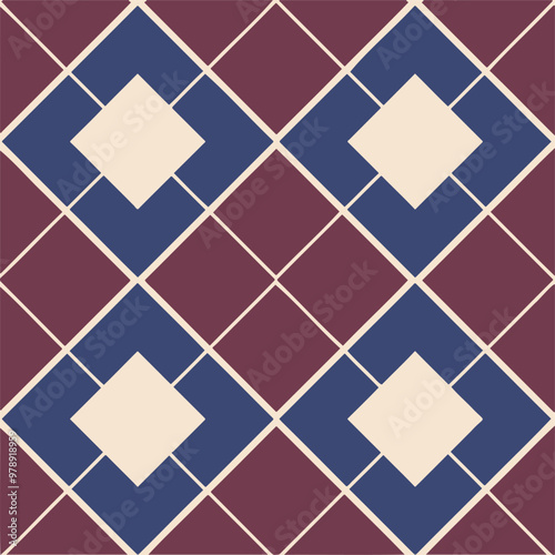 Vector illustration of classic Argyle pattern featuring traditional diamond shapes with crisscrossing line.