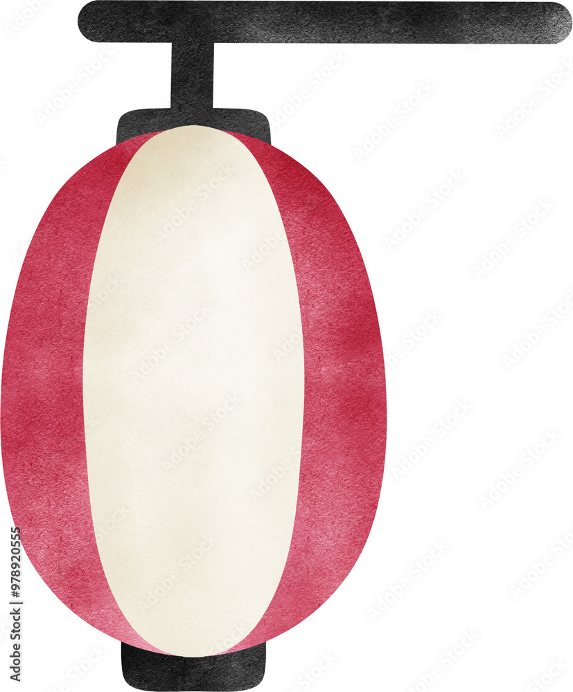 Lantern painted in a watercolor style. The lantern has a red and white striped body, a black string at the top. Lantern painted in a watercolor style. The lantern has a red and white striped body, a black string at the top.