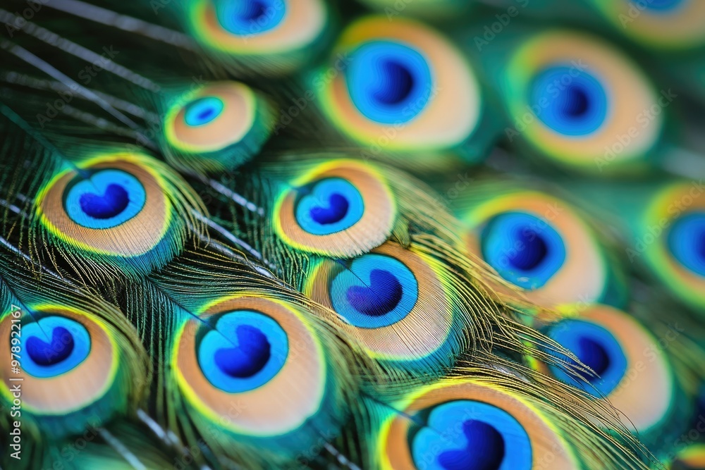 Obraz premium Closeup of iridescent peacock feathers showing vibrant colors