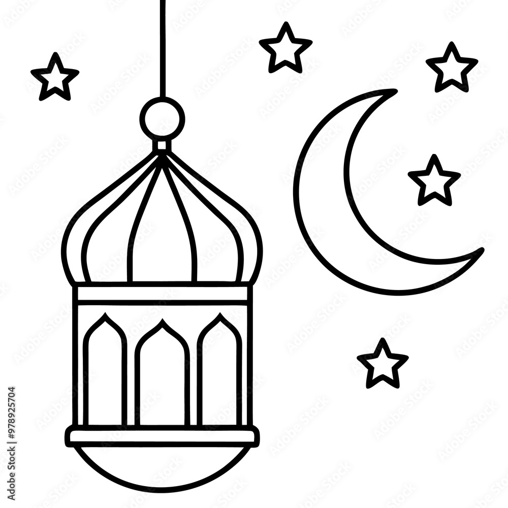 Ramadan Kareem background outline coloring book page line art drawing Ramadan Kareem background outline coloring book page line art drawing
