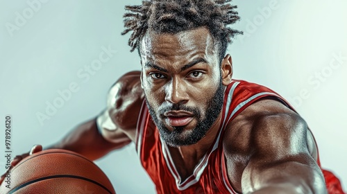 Focused Basketball Player Dribbling