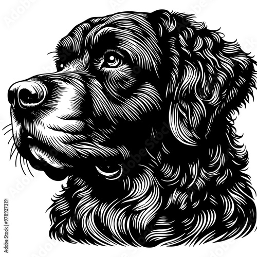 Detailed black and white illustration of a dog face. Vector, generative ai.