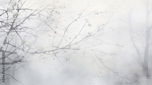 Mystical winter branches, ethereal atmosphere, foggy backdrop, soft muted tones