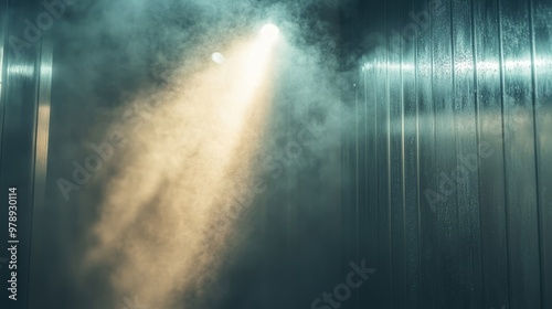 High-pressure steam jet cleaning the interior of a stainless steel tank, the bright, gleaming metal surface emerging from the mist photo