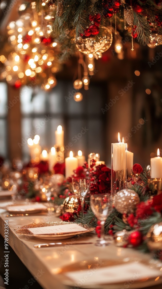 Elegant Christmas Dinner Table SettingWarm Glow, Luxury Atmosphere, and Celebration Joy Elegant Christmas Dinner Table SettingWarm Glow, Luxury Atmosphere, and Celebration Joy