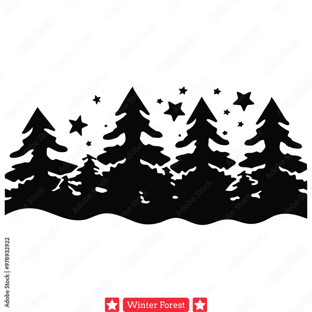 Fototapeta premium Glistening Pines Delicate Vector Silhouettes Portraying Winter s Magic