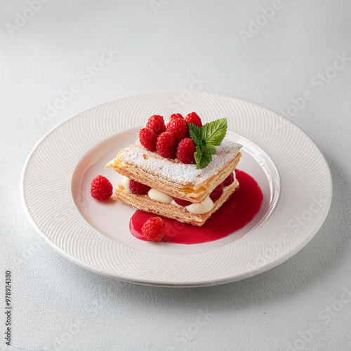 gâteau, mille feuilles dessert, aliment, framboise, bonbon, fruit, fraise, crème, pâtisserie, assiette, baie, rouge, cheesecake, blanc, petit déjeuner, tarte, bon vivant, délicieux, couper, , gateau,  photo