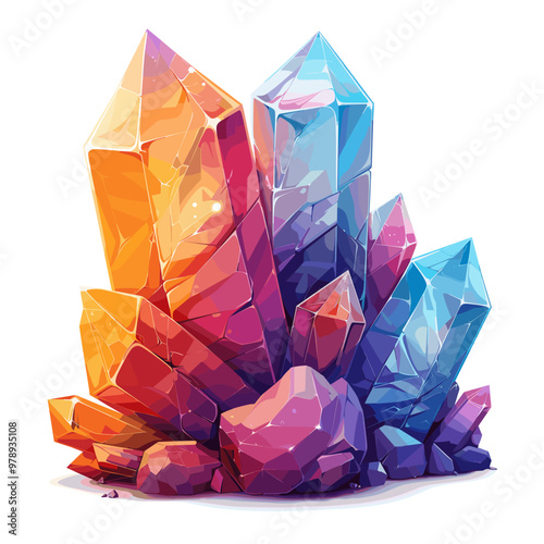 Vector illustration of colorful crystals on a white background. Vector illustration.