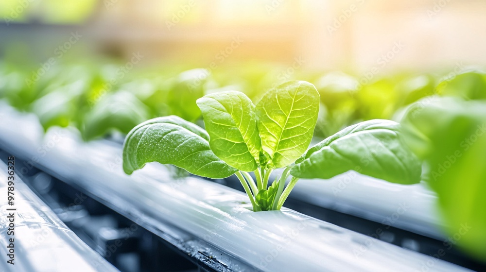 Close-up of hydroponic farming with automated watering systems, hydroponics, smart farming for food production Close-up of hydroponic farming with automated watering systems, hydroponics, smart farming for food production
