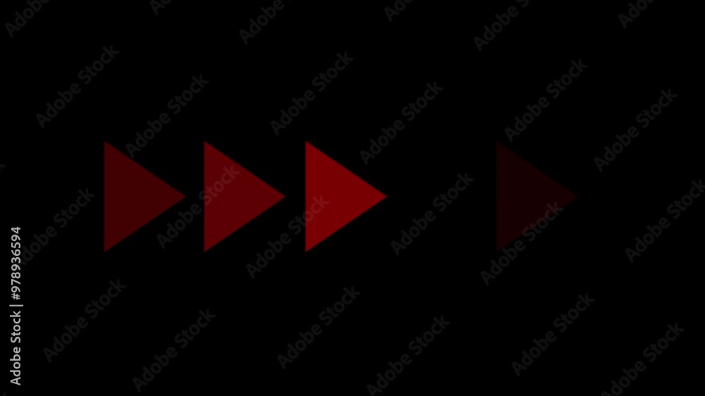 Red right arrow pointer icon. Abstract glowing arrow loading animation on black background. Red right arrow pointer icon. Abstract glowing arrow loading animation on black background.