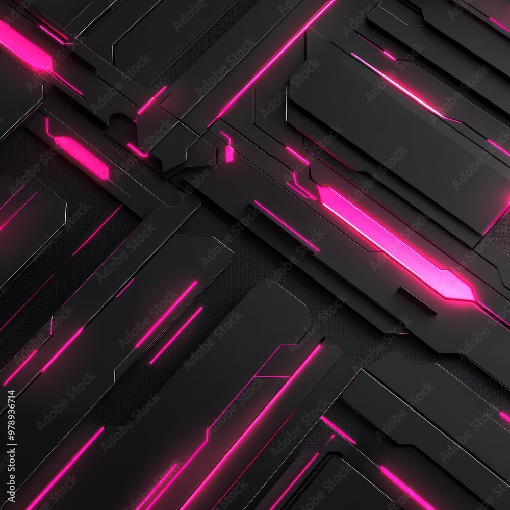 Abstract Black and Pink Futuristic Geometric Pattern with Glowing Lines Abstract Black and Pink Futuristic Geometric Pattern with Glowing Lines