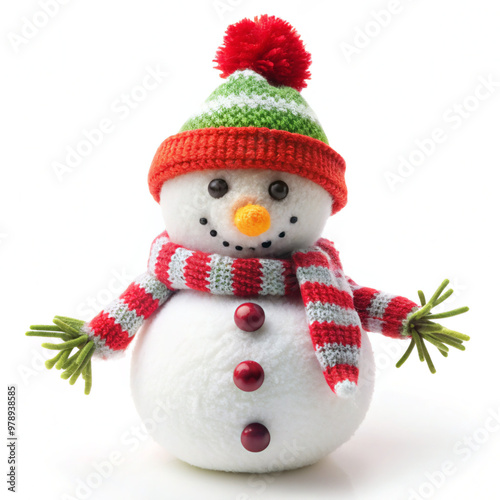 snowman isolated on white backgroundsnowman, christmas, winter, holiday, snow, decoration, xmas, toy, hat, scarf, cold, santa, happy, december, celebration, object, new year, cap, season, tree, isolat