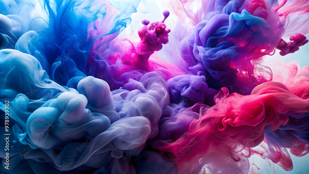 Fototapeta premium Abstract colorful ink in water background with purple, blue, and pink paint stains , ink, water, colorful, smoke, abstract, vivid