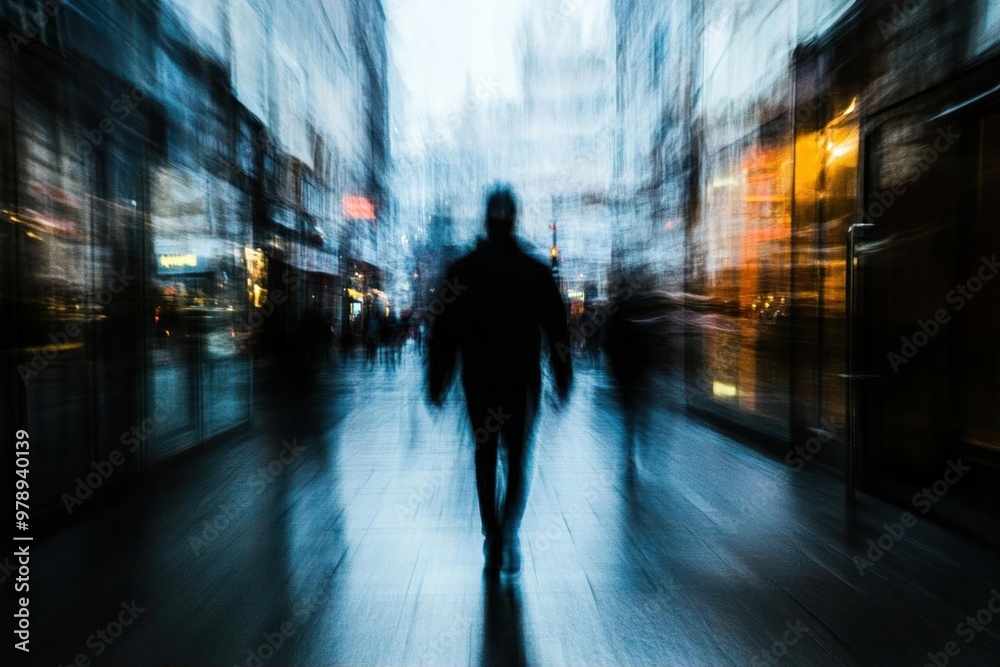 A lone figure walks through a busy city street, with a motion blur effect highlighting the movement of people and cars. A lone figure walks through a busy city street, with a motion blur effect highlighting the movement of people and cars.