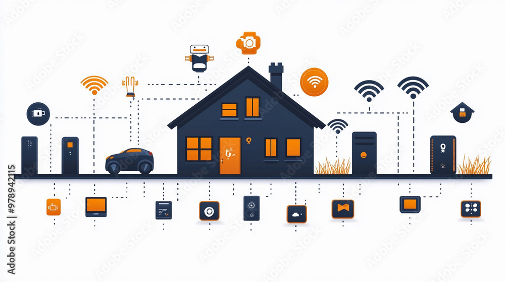 Abstract illustration of a smart home with connected technology