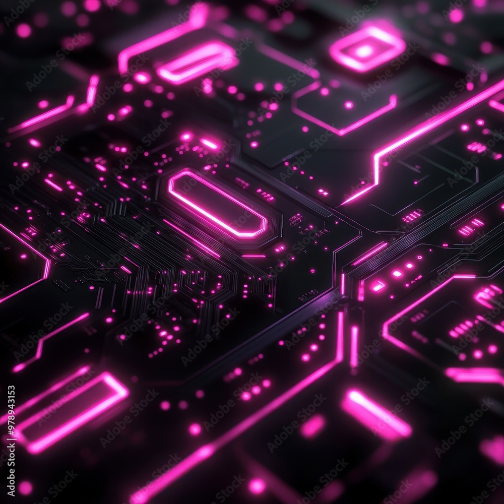 Abstract Circuit Board with Glowing Pink Lines Abstract Circuit Board with Glowing Pink Lines