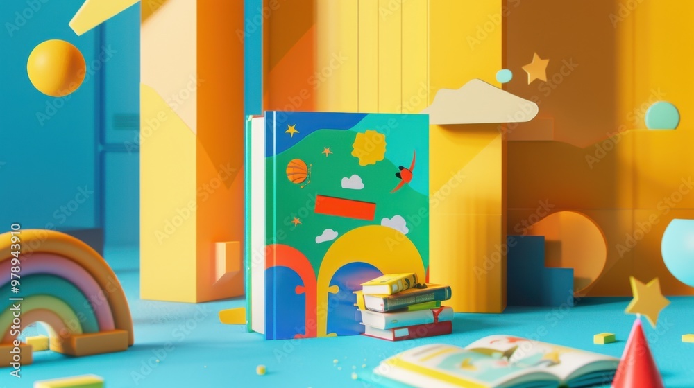 custom made wallpaper toronto digitalColorful children's book displayed with playful background design. Concept of creativity and imagination