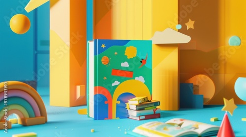 Wallpaper Mural Colorful children's book displayed with playful background design. Concept of creativity and imagination Torontodigital.ca