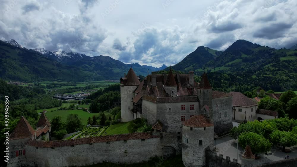 4k Straight Drone Shot Of The Famous Gruyeres Castle In Fribourg, Switzerland 4k Straight Drone Shot Of The Famous Gruyeres Castle In Fribourg, Switzerland