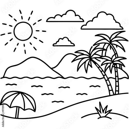 sandy shores outline coloring book page line art drawing