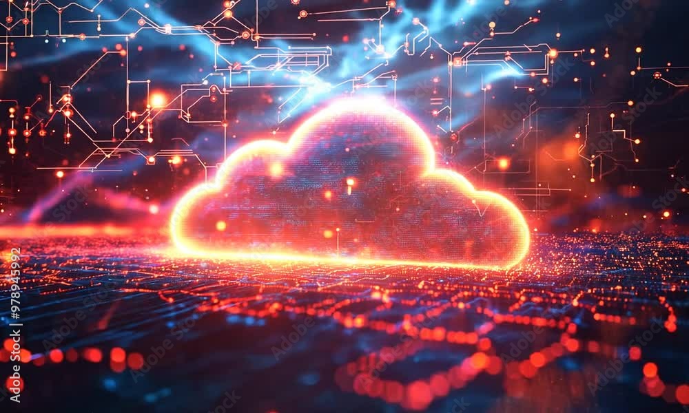 Glowing Cloud Computing Symbol in a Digital Landscape Glowing Cloud Computing Symbol in a Digital Landscape