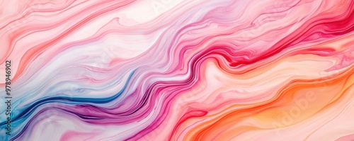 A vibrant, fluid abstract art piece featuring swirling colors of pink, orange, and blue, perfect for modern design projects.