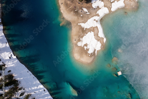 Aerial View of Lake Caumasee, Flims, Canton of Grisons, Switzerland photo