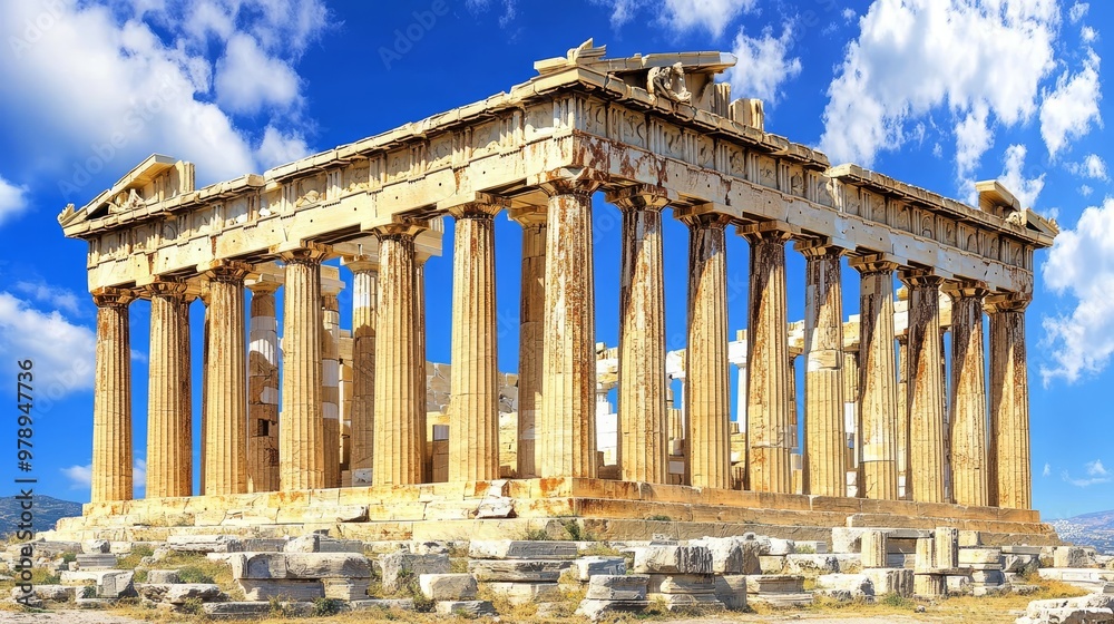 Fototapeta premium Ancient Ruins of The Parthenon Temple on The Acropolis in Athens, Greece on a Sunny Day