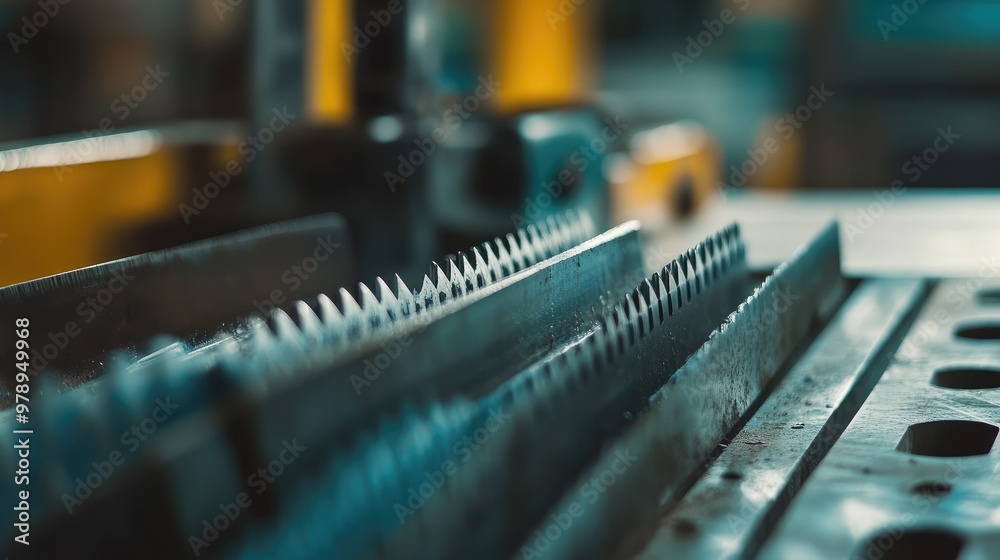 A close-up of cutting tools in a warehouse, with the metal surfaces gleaming under industrial lighting. Sharp focus on the blade edges. No people included. A close-up of cutting tools in a warehouse, with the metal surfaces gleaming under industrial lighting. Sharp focus on the blade edges. No people included.