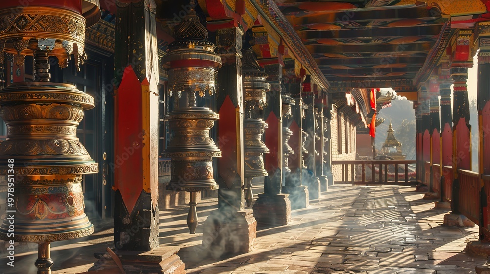 Fototapeta premium Nepalese prayer wheel in temple