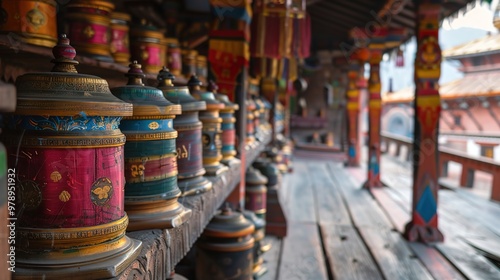 Nepalese prayer wheel in temple