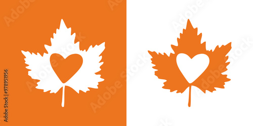 Logo i love autumn. Silueta de hoja de árbol con corazón