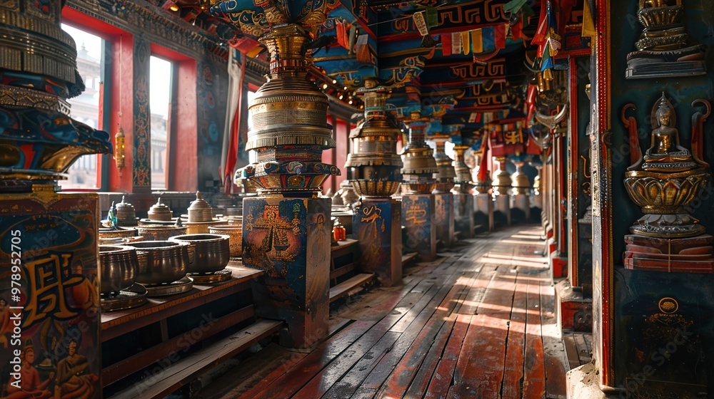 Nepalese prayer wheel in a temple