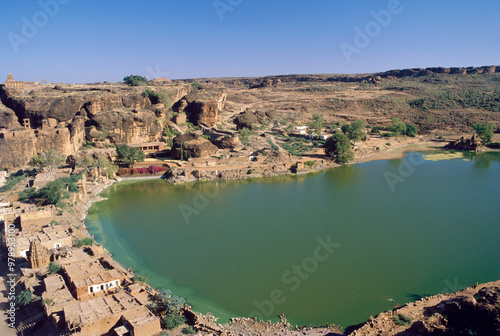 Aerial view of Pond, badami, karnataka, india photo