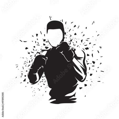Fighter logo, boxing isolated vector illustration, ink drawing. Front view
