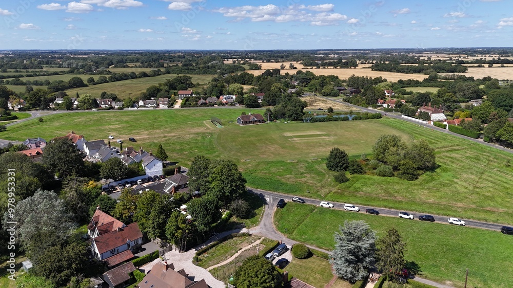 Naklejka premium Matching Green Essex village UK drone,aerial