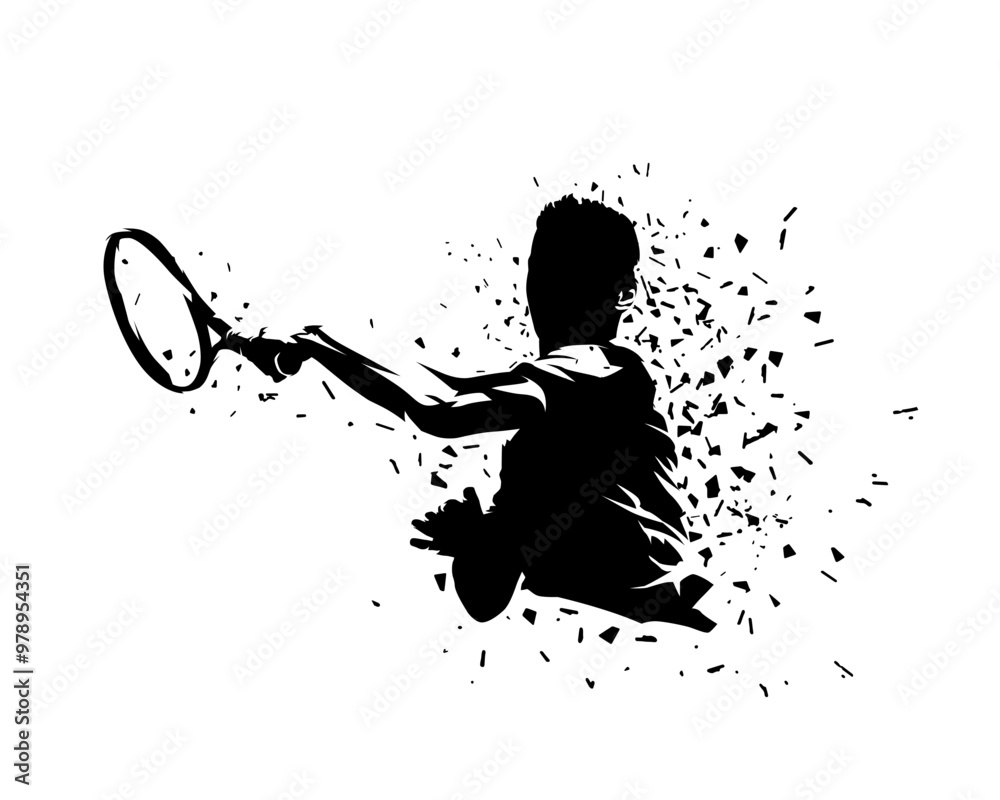 Tennis player, abstract isolated vector silhouette, ink drawing