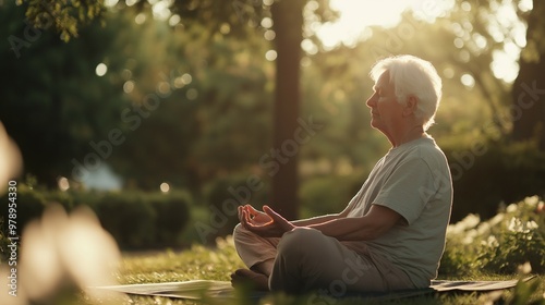 Elderly Person Meditating Outdoors in a Serene Park