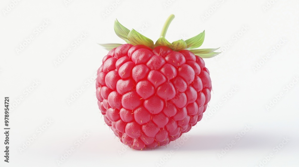 Single Red Raspberry with Green Leaves Single Red Raspberry with Green Leaves