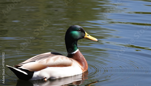 Duck Swimming with Ripples on a Still Pond