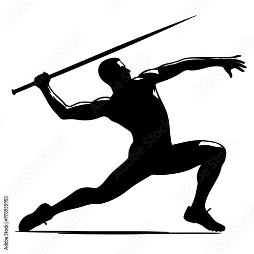 Javelin throw athlete silhouette on a white background