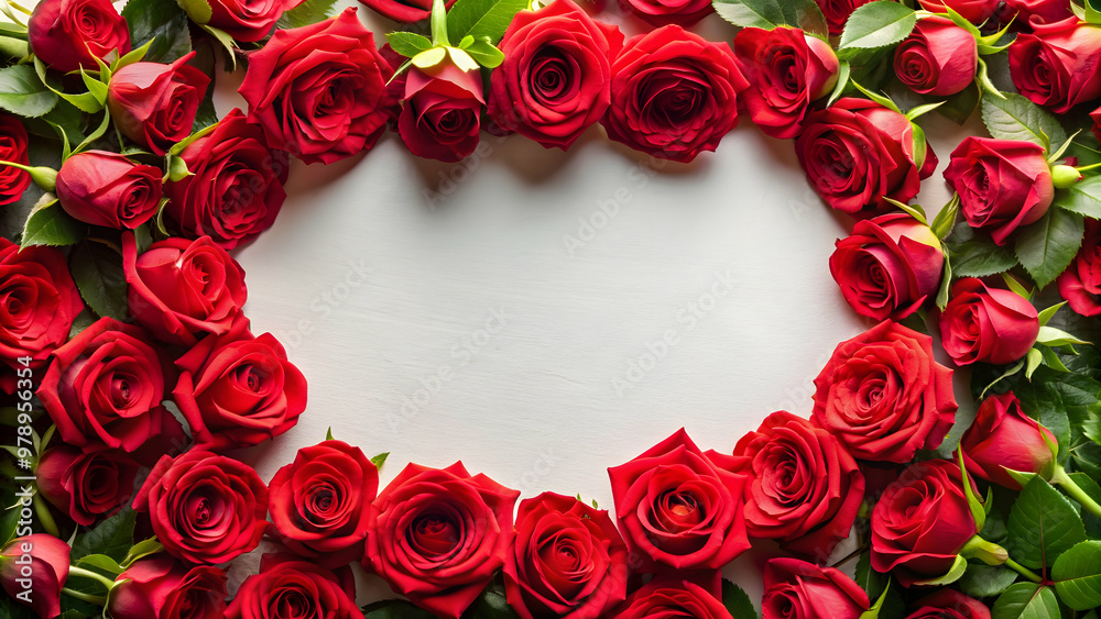 A beautiful frame of vibrant red roses surrounding a blank space, roses, frame, flowers, arrangement, red, petals, copy space A beautiful frame of vibrant red roses surrounding a blank space, roses, frame, flowers, arrangement, red, petals, copy space